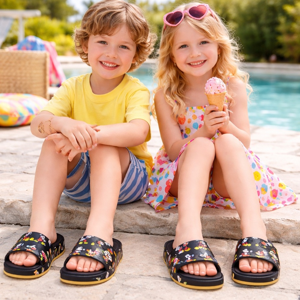 MINI MELISSA Unisex Black Beach Slide III Mickey & Fiends‎ Sandals Size 2 KIDS